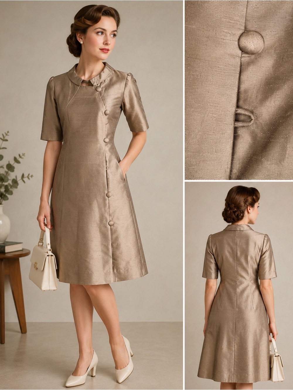 Vintage 1960s California Girl Metallic Shantung Mod Shift Dress